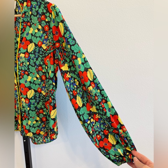 Alexis Red and Green Floral Long Sleeve Blouse Mandarin Collar Small Office - Picture 3 of 9